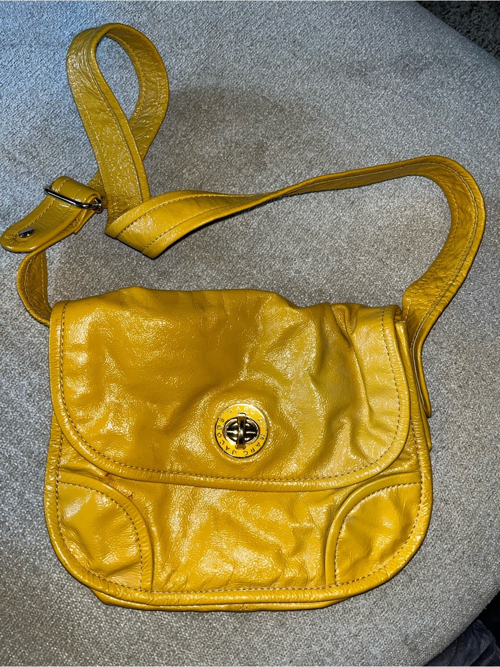 Marc Jacobs Mustard Yellow Leather Crossbody Bag with Turn-Lock